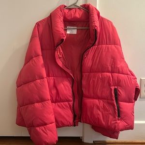 Pink cropped puffer